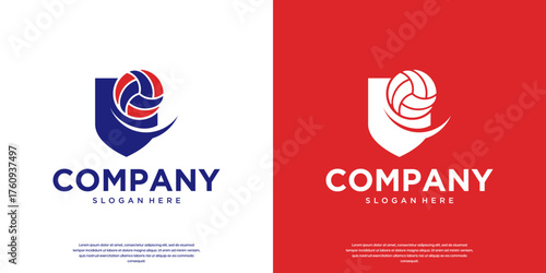 logo emblem with a volleyball concept, minimalist style, professional players, graphic design template.