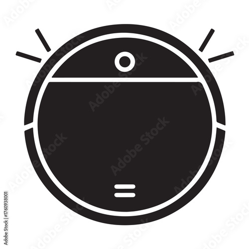 Black and white vector illustration of a robot vacuum cleaner isolated on white background modern cleaning technology