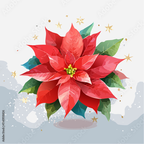 Roter Weihnachtsstern in Aquarell-Optik