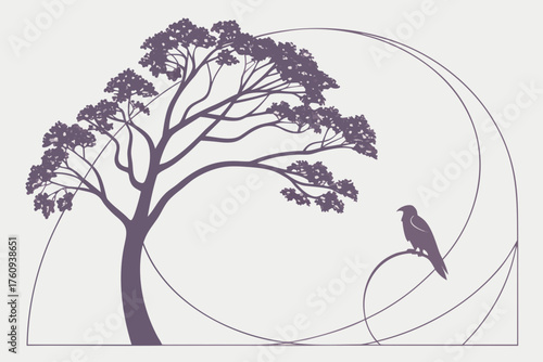Vector art of tree with bird on a branch