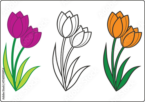 Vibrant floral illustration with delicate petals and leaves in a classic artistic style