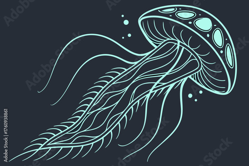 Vector art of fantasy jellyfish illustration in the deep sea with glowing tentacles