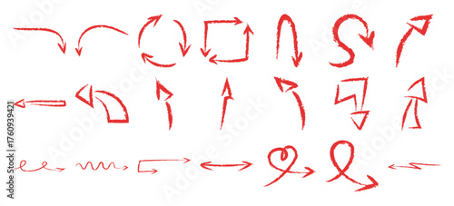 Vector art of various hand drawn red arrows for design elements
