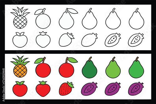 Vibrant assortment of fresh fruits illustrated in a colorful vector design