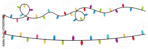 Colorful Christmas String Lights Vector Set – Festive Decorative Fairy Light
 Garland for Holiday Cards, Banners and Posters