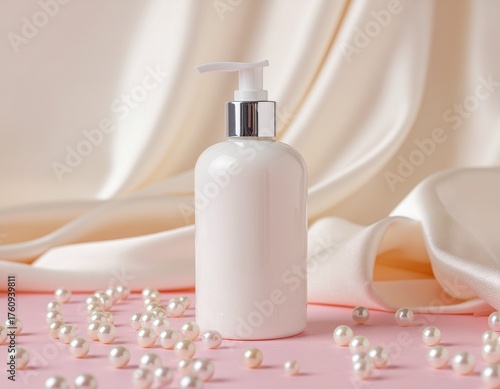 botol pump dengan background kain putih