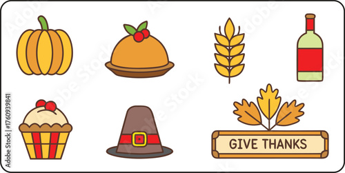 Festive thanksgiving illustration with autumn elements and decorative typography for seasonal celebrations