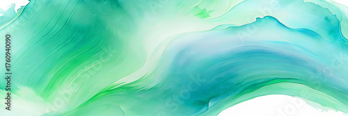 Wallpaper Mural Horizontal abstract banner featuring a dynamic, flowing wave or cloud pattern created with alcohol ink effect in refreshing green, turquoise, teal tones. Represents fluidity, nature, freshness Torontodigital.ca
