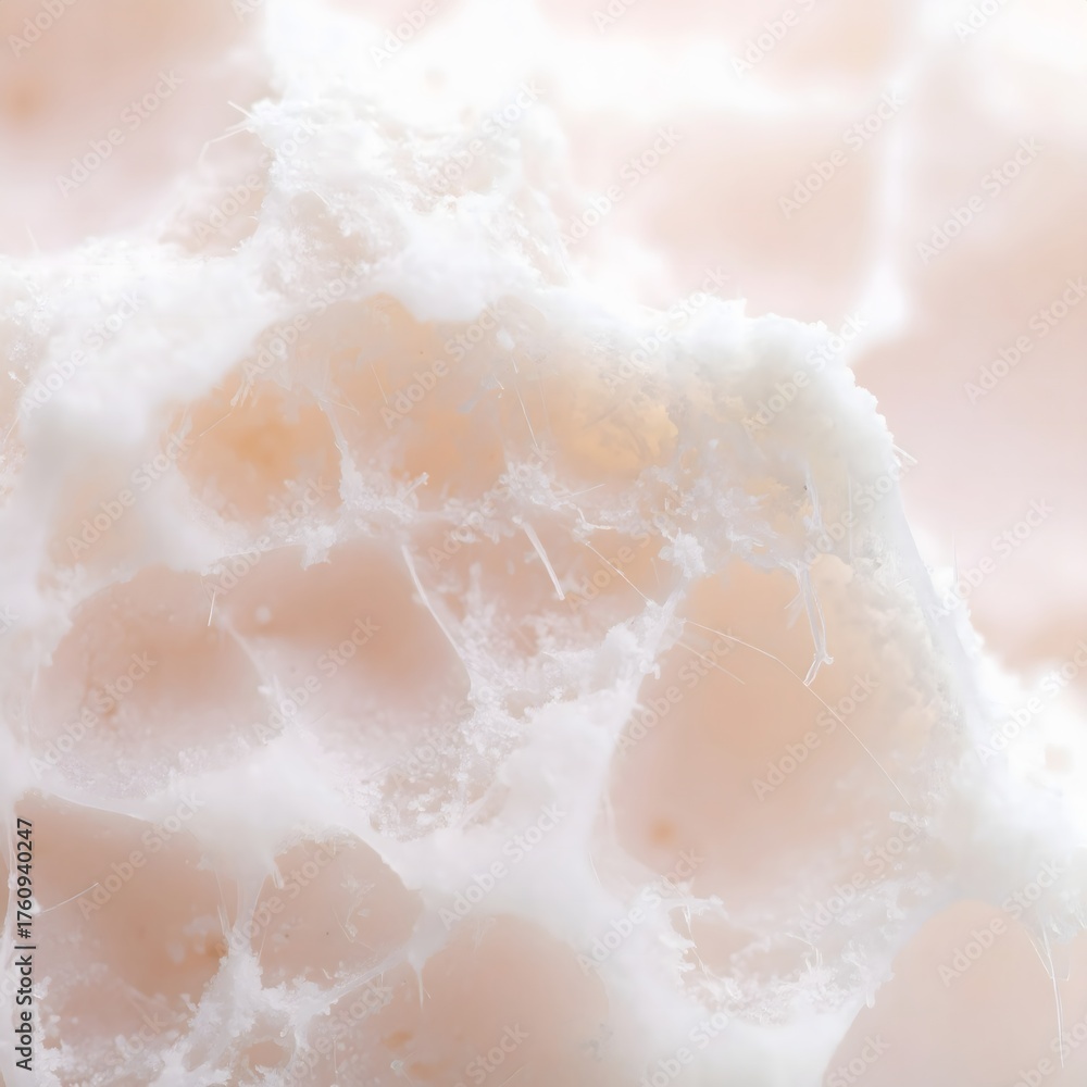 Fototapeta premium Closeup of fluffy white cotton candy reveals delicate sugary strands and airy texture, creating a sweet and whimsical confection.