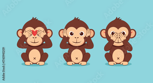 Three wise monkeys see no evil hear no evil speak no evil.