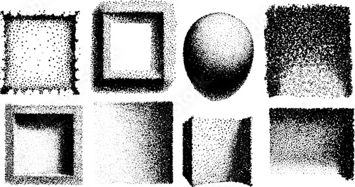 Vector illustration of various shapes such as squares and circles. Clean and modern design featuring black and white textures in a set.
