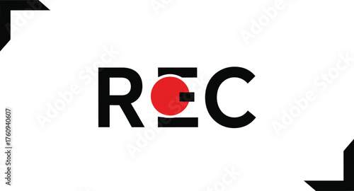 Recording Sign with Red Circle and Recorder Symbol, Black and White