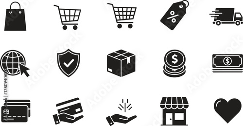 Set of e commerce icons in black and white symbols