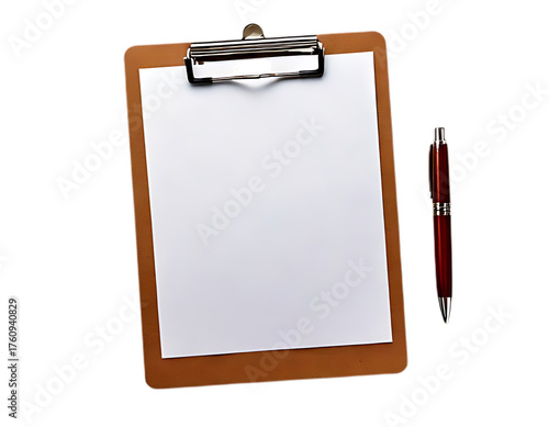Clipboard with Blank White Paper and Red Pen empty