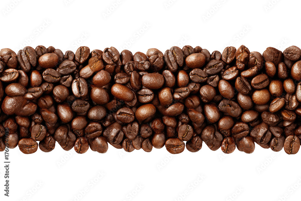 Obraz premium Roasted coffee beans arranged in a horizontal band