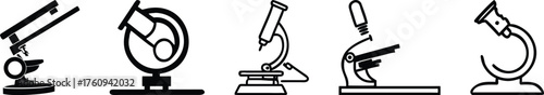 Laboratory Equipment Vector Bundle Six Microscope Tool Illustrations in Minimalist Line Style