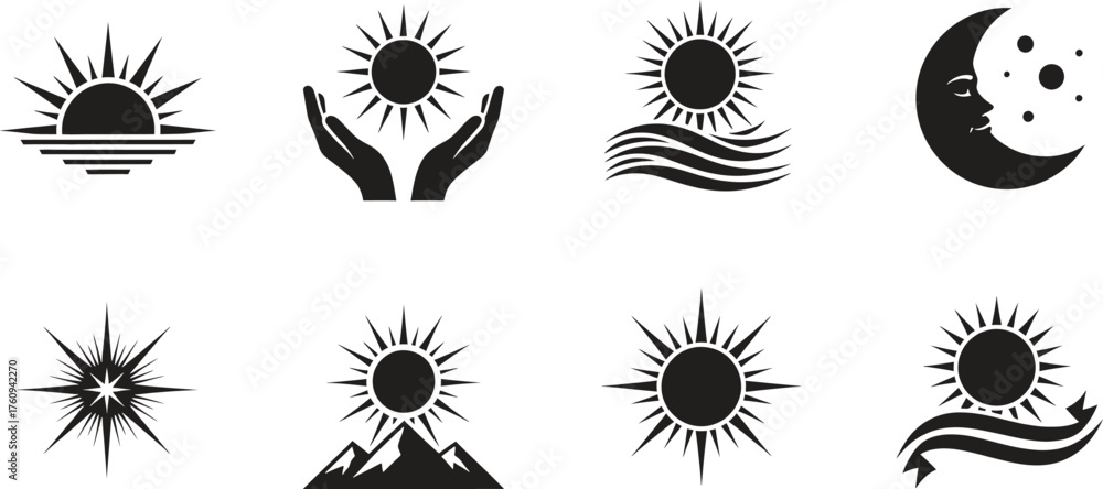Obraz premium Sun and Moon Icons Vector Illustration Graphic Set Collection