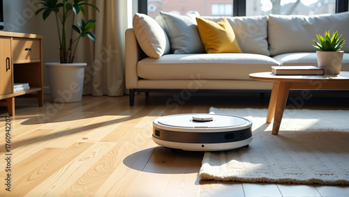 Sleek robotic vacuum cleaner in modern living room