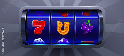 Classic Slot Machine Reels with Lucky Symbols. A vibrant illustration showcasing the excitement of casino gaming.