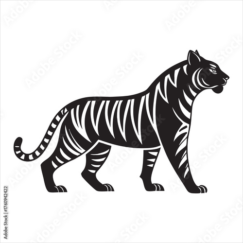 Black Tribal Tiger Silhouette Design on White Background