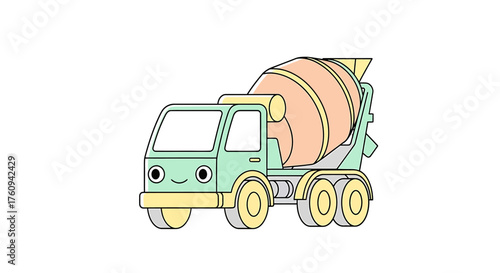Toy green tractor and truck models with trailers are cute cartoon illustrations for transportation and delivery vector designs