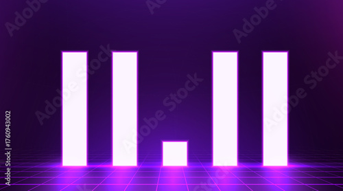 11.11 Singles Day Sale Banner. Abstract neon background with glowing shapes, ideal for promotion and discounts. Vector illustration