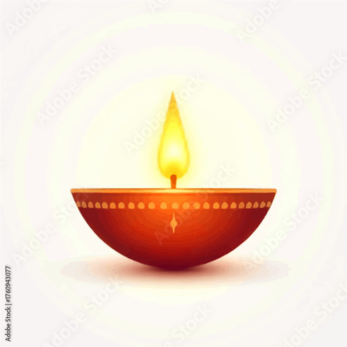 Warm Diwali celebration light, glowing diya lamp for Hindu festive traditions, vector illustration for spiritual events and cultural designs with bright flame