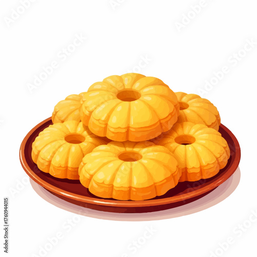 Delightful stack of ring cakes on plate, warm sweet pastries, perfect for bakeries, cafes, and dessert menus, creating a cozy and inviting atmosphere