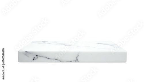 Tableau sur toile Isolated, rectangular white marble slab with gray veining, floating against a bl