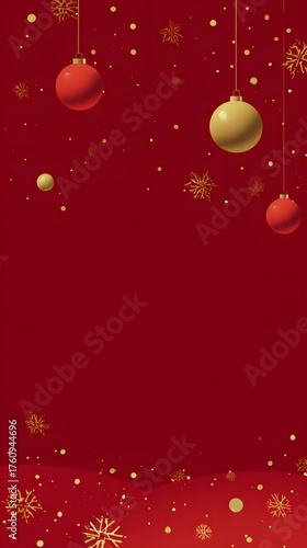 Christmas wallpaper with snowflakes and golden ornaments