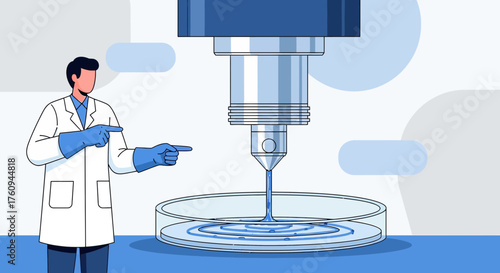 Illustration depicting a scientist overseeing a bioprinting process in a laboratory setting
