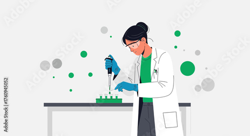 Illustration of a female scientist doing research in a laboratory setting vector art
