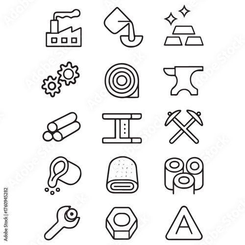 Metal line icon set vector