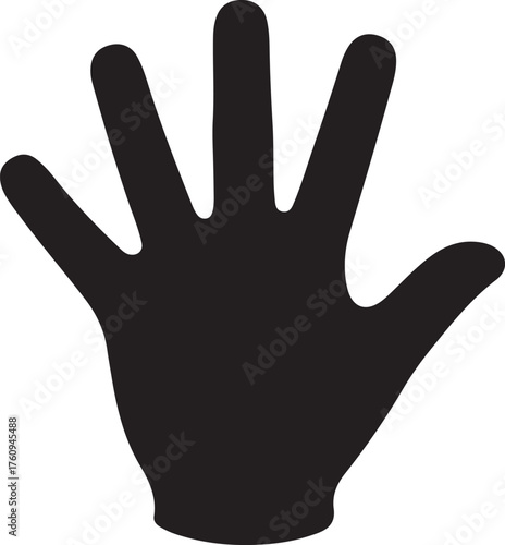Black Silhouette of an Open Hand with Five Spread Fingers on a White Background human body part