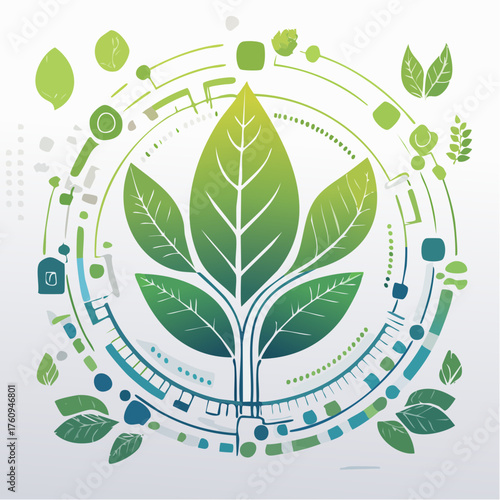 Abstract botanical concept for nature tech with circular and connected design