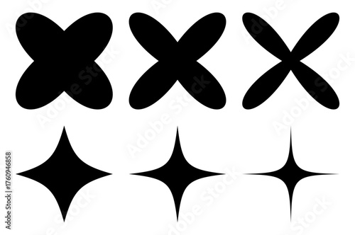 Vector art of collection of abstract shapes, featuring crosses and star shapes
