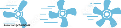 Three Blue Rotating Fan Icon Set Design with White Background and Motion Effect