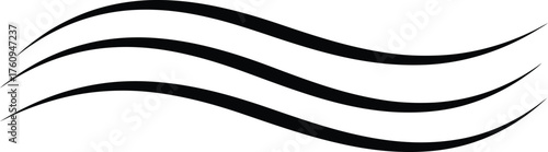 Three Curved Black Lines Abstract Design on White Backdrop Simple and Minimalist