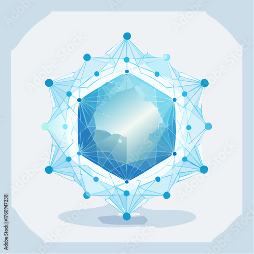 Abstract crystalline formation with network connections radiating outward design