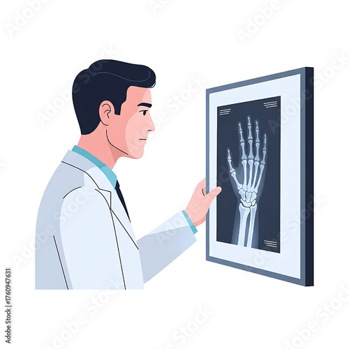Doctor Examining X-Ray of Hand. Medical Professional Analyzing Image