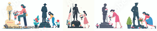 woman giving flowers to hero monument