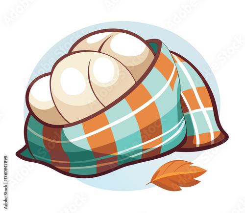 Cozy Cotton Bundle in Warm Blanket with Autumn Leaf, Snug and Comfortable Fall Season
