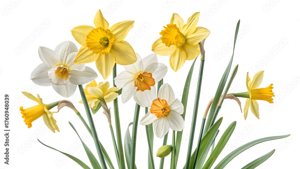 Obraz premium Spring yellow daffodils flowers isolated