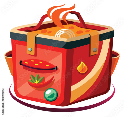 Cozy and vibrant insulated lunch tote, ideal for keeping your favorite hot meals deliciously warm, featuring a playful design with chili and flame details, perfect for any outing or daily use