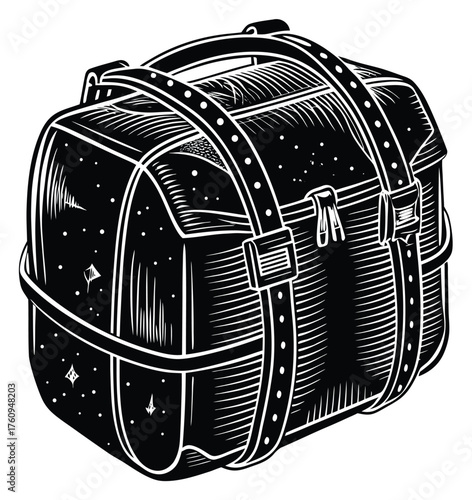 A pirate treasure chest is a vector illustration of a red and black travel suitcase