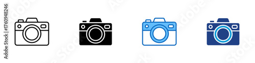 Camera Multiple Style Icon Design Vector - Compact photo camera representing photography, capturing, and media production