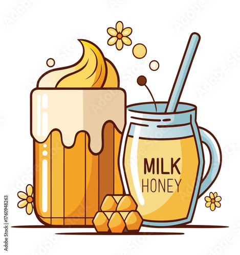 Sweet delight a creamy concoction of honey and milk, a comforting beverage perfect for relaxation, creating a sense of warmth and sweetness