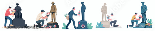 man giving flowers to hero monument