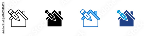 House Design Multiple Style Icon Design Vector - House with pencil, symbolizing architecture design, home construction, and renovation work