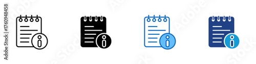 Info Note Multiple Style Icon Design Vector - notepad with an information symbol representing notes, data details, or helpful instructions